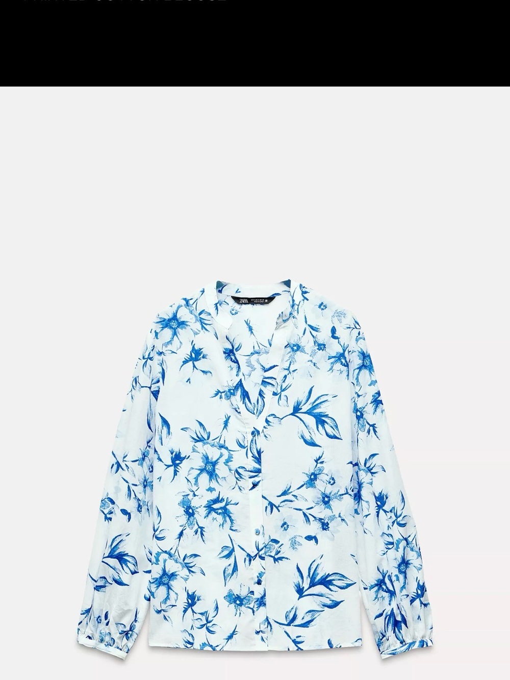 Women Zara White & Blue Floral Blouse